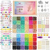 Hanley 10,000 Clay Beads Friendship Bracelet Making Kit, 48 Colours 2 Boxes Flat Polymer Heishi Beads for Jewellery Making Kit, with Charms DIY Craft Gifts for Teen Girls