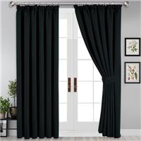 Yorkshire Bedding Thermal Blackout Pleated Curtains, Noise Reducing Tape Top Insulated, Sunlight Blocker, Dark and Plain Curtains Window Treatment with 2 Tie Backs