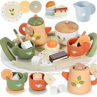 Dreamon Wooden Tea Set for Toddlers, Play Tea Party Set with Tray for Children Kids Girls Boys 3 4 5 6 Years Old Birthday