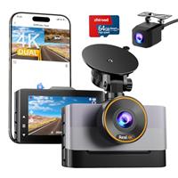 ZHIROAD Dash Cam Front and Rear 4K+1080P, WiFi Dashcam with 64GB Card, Dual Car Camera Dash Cam with 24H Parking Mode, Night Vision, WDR, 170 Wide Angle,G-Sensor,Loop Recording,APP Control,Max 256GB