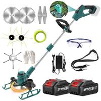 Garden Cordless Strimmer Grass Trimmer with 2 Batteries and Charger Grass Strimmer Lightweight, Retractable, Push Wheels Lawn Mower, for Garden Clearing Weeds Trees