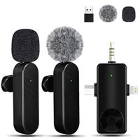 Bayanbulu Wireless Lavailer Microphone for iPhone, Android, Camera, Professional Wireless Mini Microphone, 3 in 1 Condenser Lapel Mic for Interview Video Podcast Vlog YouTube ASMR TikTok (2 Pcs)