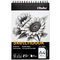 Ohuhu Bamboo Fiber Sketch Book - Tear Resistant Spiral Bound Sketch Pad, 100 Sheets/200 Pages 110gsm Acid-Free Art Pape, Perfect for Dry Media, Pencils, Charcoal, Chalk, Ideal for Sketching