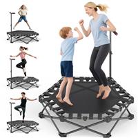 RYGEO Rebounder Trampoline for Kids/Adults, Foldable Rebounder Trampoline, 200LBS Capacity, with 3-Level Adjustable Handle, Indoor Fitness Workout Exercise Equipment