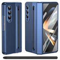 for Galaxy Z Fold 3 Case with Pens Stylus, Hinge Protection + S Pen Holder + Tempered Glass Screen Protector Case, Leather Cover for Samsung Galaxy Z Fold3