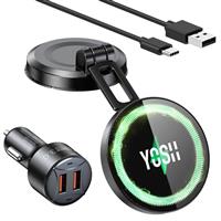 YOSH Mag-Safe Car Charger Mount, 15W Charging Dashboard Wireless iPhone Car Charger, Magnetic Phone Holder with 36W Adapter for iPhone 16/15/14/13/12 Series & All Phones with Mag-Safe Ring