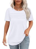 Aokosor T Shirts for Women Summer Tops Ladies Short Puff Sleeve Tshirt Pleated Front Curved Hem Tees Casual Loose Fit