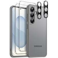 JETech 5 in 1 Matte Case for Samsung Galaxy S25 5G with 2-Pack Each Screen Protector and Camera Lens Protector, Translucent Back Phone Cover, Tempered Glass Film (Black)