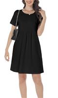 GRECERELLE Womens Summer Mini Dress Casual Short Sleeve Crew Neck Pleated Dresses with Pocket for Ladies