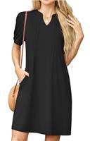 GRECERELLE Womens Dresses Summer Casual Short Sleeve V Neck Shift Dress for Women Ladies T Shirt Dress with Pockets