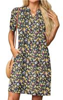 GRECERELLE Womens Dresses Summer Casual Short Sleeve V Neck Shift Dress for Women Ladies T Shirt Dress with Pockets