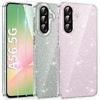 AROYI 3 in 1 Clear Glitter Case for Samsung Galaxy S24 FE 5G Case with 2 Tempered Glass Screen Protector, Soft Bumper Anti-Scratch Sparkle Bling Women Girls Samsung Galaxy S24 FE Phone Case Cover