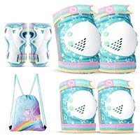 SULIFEEL Shiny Knee Pads for Kids Knee Elbow Pads Wrist Guards for Girls Boys Adjustable Protective Gear Set with Drawstring Bag Rainbow Unicorn