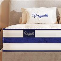 Vesgantti Blue Flannelette Pocket Sprung Mattress with Breathable Memory Foam Top, Medium Firm Hybrid Mattress with Enhanced Edge Support