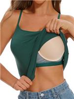 Vislivin Camisole Vest Top for Women Built in Bra Ribbed Tank Tops Spaghetti Strap Stretch Top S-XXXL