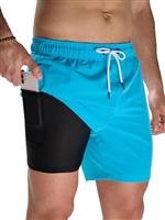 Arcweg Men's Swim Trunks Mens Swimming Shorts with Compression Liner Quick Dry Stretchy 2 in 1 Board Shorts with Zipper Pockets