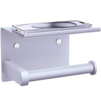 Tindbea Toilet Paper Holder with Phone Shelf, Wall Mount Toilet Tissue Roll Holder