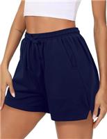 Litherday Women's Running Shorts Gym Cotton Sweat Jogging Sports Workout Cycling Athletic Lounge Bermuda Hiking High Waist with Pockets