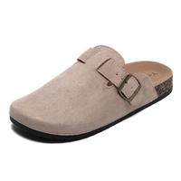 Suede Clogs Women Leather Boston Mules Men Soft Cork Footbed Adjustable Buckle with Arch Support Closed Toe Sandals Potato Shoes Anti Slip Unisex