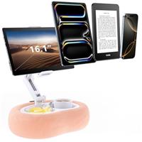 Tablet Stand Ereader Pillow Holder with 2 Detachable Trays & Soft Plush Pillow, Adjustable Tablet Holder for Bed/Lap Compatible with Kindle Kobo iPad iPhone Android & Other 4.7-16.1" Devices (Gray)