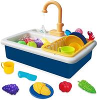 Kitchen Sink Toys with Running Water Pretend Play Kitchen Set for Kids Cooking Washing Dishwasher Accessories, Role Play Kitchen Set Gift for Boys Girls Toddlers