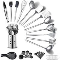 ReaNea Stainless Steel Kitchen Utensils Set 40 Pieces, Cooking Utensil Set with Utensils Holder, Kitchen Gadgets Kitchen Essentials New Home, House, Appartment Must Have, Metal Spatula Set