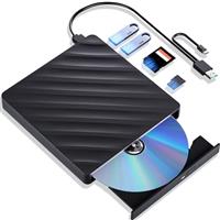 External Blu Ray Drive, 5 in 1 Portable Blu Ray Player with USB 3.0 Type-C, CD DVD Burner 3D Blu Ray Burner with SD/TF Port, Blu Ray Drive Compatible with Windows Laptop Desktop