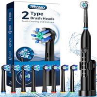 Electric Toothbrush for Adults - Rotating Travel Toothbrush with 8 Brush Heads (2 Types), 5 Cleaning Modes, 2.5H Fast Charge, Type-C, IPX7 Waterproof
