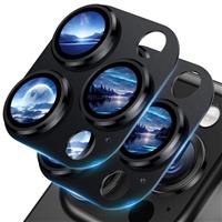 UniqueMe for iPhone 16 Pro/iPhone 16 Pro Max Camera Lens Protector - 1 pack [Strong Drop Protection] [Not Easy to Fall-off] Metal Ring Tempered Glass Rear Camera Screen Cover - Black