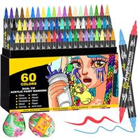 60 Colours Dual Tip Acrylic Paint Pens Set -Acrylic Markers with Brush & Fine Tip for Rock Painting, Wood, Glass, Ceramic, Stone, Fabric, Art Projects, DIY Crafts, Acrylic Paint Pens & Acrylic Markers