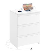 Yaheetech Bedside Table with Charging Station,Sofa Side End Table with 2 USB Ports & 2 Outlets,Nightstand Bedside Cabinet with 3 Drawers for Living Room,Bedroom,Small Spaces,White,35.5x45.5x60.5cm