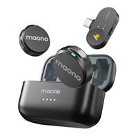 MAONO Wireless Lavalier Microphone for iPhone Android Camera PC, Mini Lapel Mic with 48KHz 24Bit, Noise Cancellation, Voice Filter, 30H Battery, USB-C/Lightning Plug for Video Recording