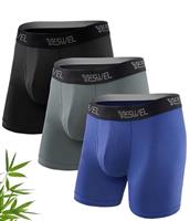 YESWEL Mens Bamboo Boxers, Longer Leg Boxer Shorts with Fly, Anti - Chafing Underwear Trunks, No Itchy Labels Underpants Pack of 3 (S-4XL)