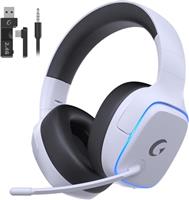 Wireless Gaming Headset, Gaming headphone for PS4 PS5 PC Switch Mac, 2.4GHz USB Wireless Headset with Microphone Noise Reduction, Bluetooth 5.3, 7.1 Surround Sound, 70H Battery, RGB Light Up-Pink