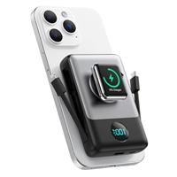 Magnetic Power Bank 10800mAh for iPhone with Built-in Cables, 6-in-1 Wireless Portable Charger with iWatch Charger, LCD Display 25W PD Fast Charging Battery Pack for iPhone 16/15/14/13/12, Apple Watch