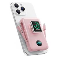 Magnetic Power Bank 10800mAh for iPhone with Built-in Cables, 6-in-1 Wireless Portable Charger with iWatch Charger, LCD Display 25W PD Fast Charging Battery Pack for iPhone 16/15/14/13/12, Apple Watch