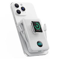 Magnetic Power Bank 10800mAh for iPhone with Built-in Cables, 6-in-1 Wireless Portable Charger with iWatch Charger, LCD Display 25W PD Fast Charging Battery Pack for iPhone 16/15/14/13/12, Apple Watch