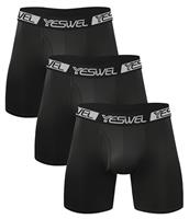 YESWEL Men's Boxers Long Leg 3 pack, Breathable Underwear Trunks with Fly, No Itchy Labels Boxer Shorts, Moisture Wicking Underpants (M-XXL)