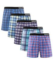 YESWEL Mens Boxer Shorts 5 Pack, Cotton Woven Underwear, Comfortable Loose Fit Underpants, Breathable Trunks with Elastic Waistband (M-XXL)