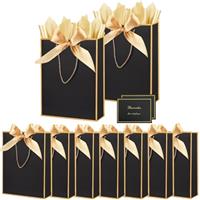 Gift Bags for Presents, 12 Pack Medium Paper Bags with Bow Ribbon Tissue Paper Cards Thank You Gift Bag with Handles for Christmas Holiday Birthday Shopping Bags