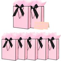 Gift Bags for Presents, 12 Pack Medium Paper Bags with Bow Ribbon Tissue Paper Cards Thank You Gift Bag with Handles for Christmas Holiday Birthday Shopping Bags