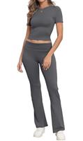 IWOLLENCE Loungewear Sets for Women UK Two Piece Outfit Short Sleeve Crop Top and High Elastic Waist Wide Leg Trousers Co Ord Set