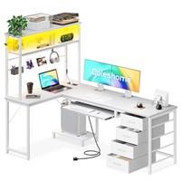 Coleshome Corner Desk L Shaped Desk Computer Office Desk with Keyboard Tray & Drawers