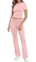 IWOLLENCE Loungewear Sets for Women UK Two Piece Outfit Short Sleeve Crop Top and High Elastic Waist Wide Leg Trousers Co Ord Set