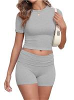 IWOLLENCE Loungewear Sets for Women UK Ladies Summer Pyjamas Co Ord Sexy Pjs Set Short Sleeve Crop Top and High Elastic Waist Pyjama Shorts