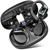 Wireless Earbuds, Bluetooth 5.3 Headphones Sport, 75H Hi-Fi Stereo Earphones with 4 ENC Noise Canceling Mic, IP7 Waterproof Ear Buds with Earhooks, LED Display Wireless Headphones, rose gold