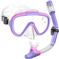 Lealinga Snorkel Set Kids 6-14 Anti-Fog Panoramic View Kids Snorkel Set Dry Top Snorkel Mask for Kids with Travel Bag Diving Set for Snorkeling Scuba Diving Swimming Travel