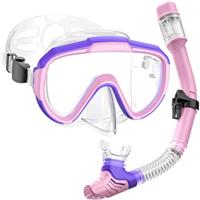 Lealinga Snorkel Set Kids 6-14 Anti-Fog Panoramic View Kids Snorkel Set Dry Top Snorkel Mask for Kids with Travel Bag Diving Set for Snorkeling Scuba Diving Swimming Travel