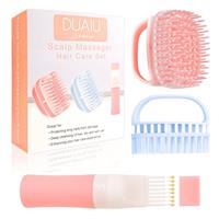 DUAIU Scalp Massager with Hair Oil Applicator Bottle, Silicone Root Comb Bottle and Shampoo Brush Set, Hair Massager Scalp Oil Applicator for Dye Application and Scalp Care (3PCS)