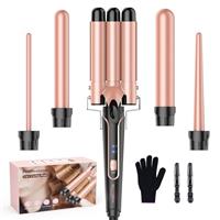 BESTOPE PRO 5 in 1 Beach Waver Hair Curler, Curling Iron 9-32mm with 2 Temperature Control, Mermaid Hair Waver with Heat-Resistant Glove and 2 Clips for Long Medium Short Hair